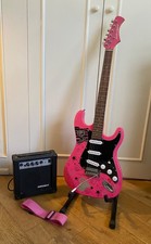Jaxville Pink Punk Guitar, Amp, Stand, and Strap