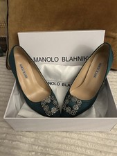 Emerald Green with Jewelled Front Manolo Blahnik Court Shoes Size 39 Worn Once