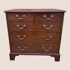 Small Antique Georgian Cuban Mahogany & Walnut Crossbanded Chest of Drawers