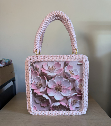 Pink woven wicker top handle - woven,