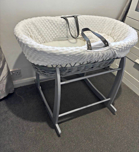 White oval moses basket set - white,