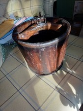 Rare Antique Vintage Half-Barrel Milk Pail or Bucket with Iron Hanging Ring