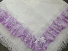 FRILLY LACEY BABY SHAWL - PINK, GOLD, LILAC, NAVY, RED, BLUE, WHITE PERSONALISED