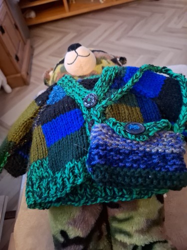 Hand knitted teddy bear - bear, jumper