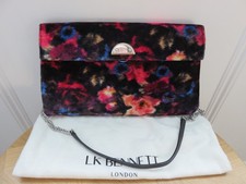 LK Bennett Miriam velvet clutch purse bag black pink multi shoulder strap VGC