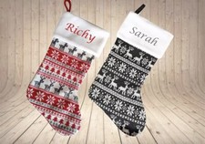 Personalised Christmas Stocking Luxury Embroidered Nordic Xmas Sack Reindeer