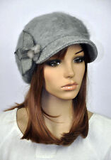 M82 Cute Rabbit Fur Wool Brim Hat Women's Winter Beanie Newsboy Cap 11-Colors