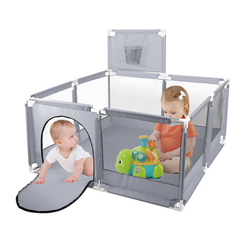Gray foldable baby playpen - foldable,