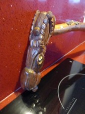 Unique Vintage Hand Carved Wood Dragon Head  Walking Stick 40 " Old Used Badges