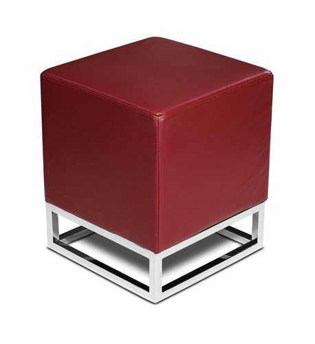 Square stool leather - leather, bordeaux