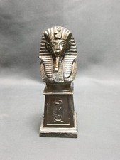 Vintage King Tut Bust 18cm Statue Figurine Egypt Pharoah Heavy Metal Wood Base 