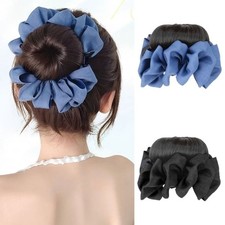 Blue Black Bow Chignon Synthetic Hair Bun Ball Head Wig Scrunchy Claw Clip Girls