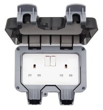IP66 Waterproof Outdoor 13A 2 Gang Storm Switched Twin Double Socket Outside New