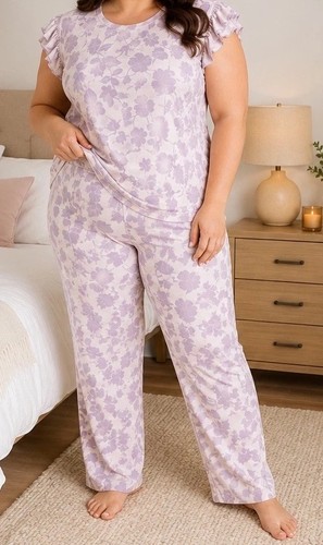 Lilac floral pyjama set - lilac, xxl