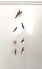 Handmade Hanging carved small birds bird home office decor Wood Handcarving 