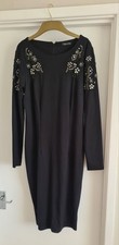 Black Mylene Klass Long Sleeve Dress With Shoulder Embellishment. Size 14