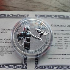 2020 GERMANIA MINT 5 MARK  1oz SILVER BU Coin + COA Double Headed Eagle 25k Mint