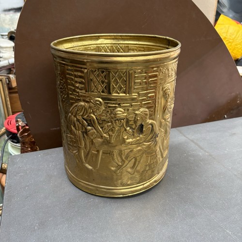 Vintage brass bin embossed - bin,