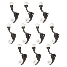 10x White Ceramic Ball Hat & Coat Hook Cast Iron Vintage W30mm x H105mm Black
