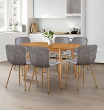 Dining Table Set, Butterfly Oval Extending Table and 6 Taupe Faux Leather Chairs