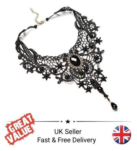 Beautiful black lace necklace - black,