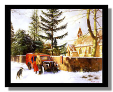 Royal Mail Morris van with farmer and collie dog framed picture free p&p UK