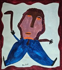 Mose Tolliver Signed Outsider Folk Art Painting on Canvas - African American Art