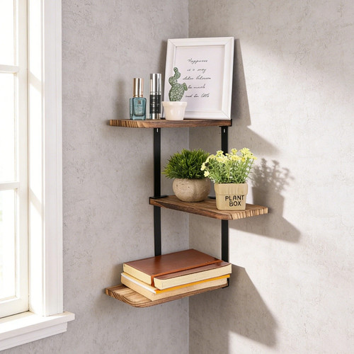 Rustic wood corner shelf - rustic,