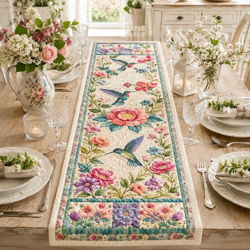 Quilted hummingbird floral - quilted,