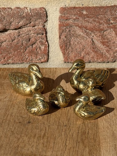 Vintage brass duck family - duck,
