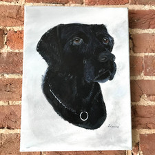 Original Painting on Canvas Black Labrador Retriever Dog Artwork Signed 16"x12"