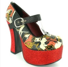 TUK Hot Rod Emo Goth Mary Jane Super Platform Red Glitter High Heeled Shoes 5