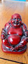 Small Red Resin BUDDHA Laughing happy sitting Figurine VG condition