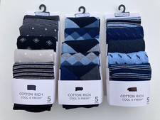 M & S MARKS AND SPENCER Men's Cotton Rich Socks 5 PAIRS BLACK/GREY NAVY/ARGYLE