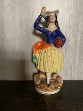 Antique English Staffordshire Pottery  Figure of  a Woman with Water Barrel