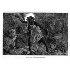 AUSTRALIA Natives Armed with Spear & Boomerang - Antique Print 1886