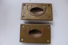 2 VINTAGE  BRASS RECESSED DRAWER / CHEST / BOX HANDLES - RECLAIMED