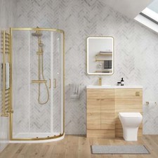 Oak 1100mm Vanity WC Unit Brass Quad Shower Encl BathShower Suite RH 900x900