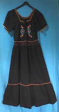Vintage 70’s embroidered black cheesecloth folk, peasant, boho dress size 6