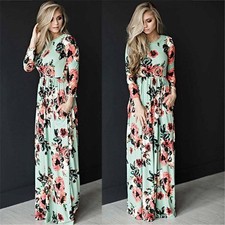 Floral Dress Summer Ladies Boho Maxi Womens Short Sleeve UK Long Flower Dress