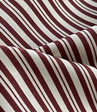 Ticking Stripes Cotton Fabric in Red and White - Geometric Nautical Design