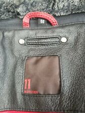 Mens Black Utility Leather Jacket 11 Red Eleven Detachable Fur Collar L Size 48"