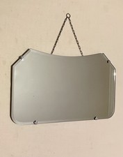 Vintage Bevelled Hanging Rectangular Wall Mirror Art Deco On Chain 
