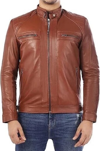 Men tan leather jacket - men's,