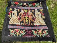 Antique Tapestry Chair Cushion 'Everything Comes to Those Who Wait'