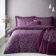 Jacquard Duvet Cover Set OR Bedspread Set OR Cushion Floral Luxury Plum Navy