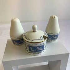 Coalport Bone China Revelry Blue Pattern Cruet Set Salt Pepper and Mustard Pot