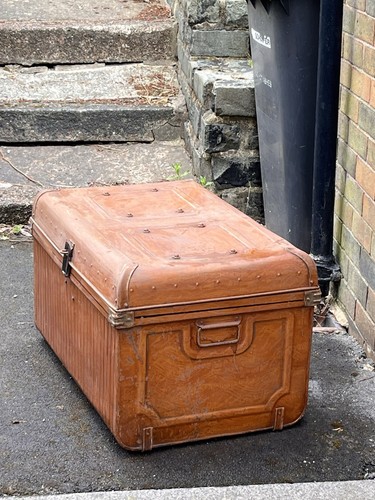 Vintage metal steamer trunk - vintage,