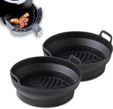 Tower Round Air Fryer Tray with Divider, Reusable Silicone Liner, Black T843094
