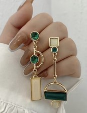 Earrings Drop Green Rhinestone